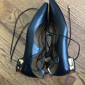 Saks Fifth Ave. Black Leather Flats Espadrilles